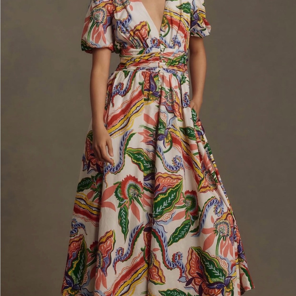 Anthropologie Katerina Button-Front Vibrant Floral Maxi Dress